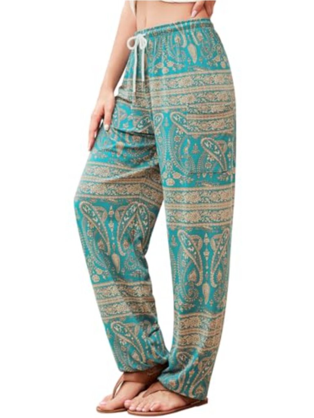 Women's Harem Pants Hippie Palazzo Boho Yoga Pants with Pockets Pull On Wide Leg